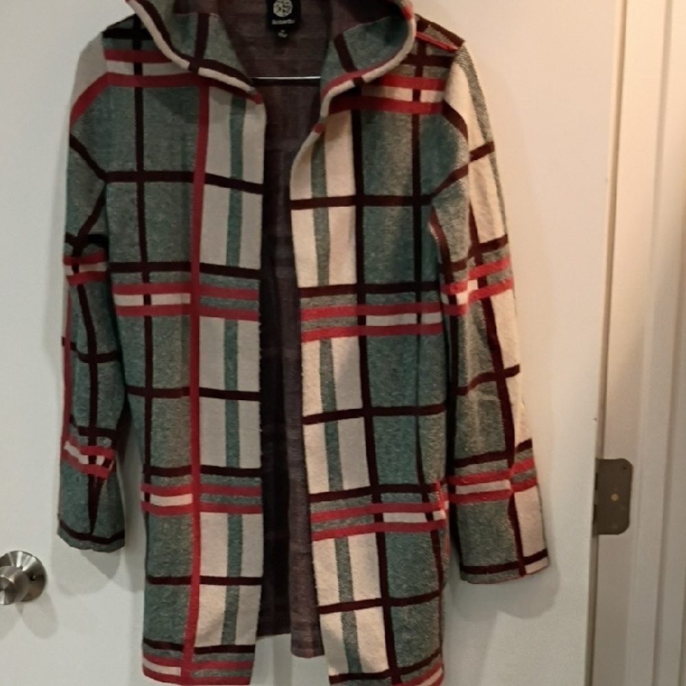 Bobeau Multicolor Plaid Hooded Jacket